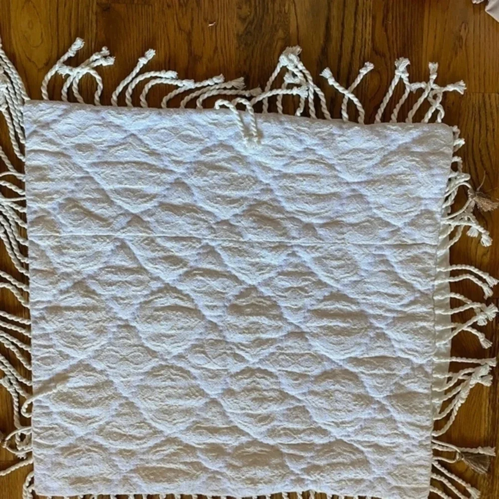 Anthropologie Cream Tassel Euro Pillow